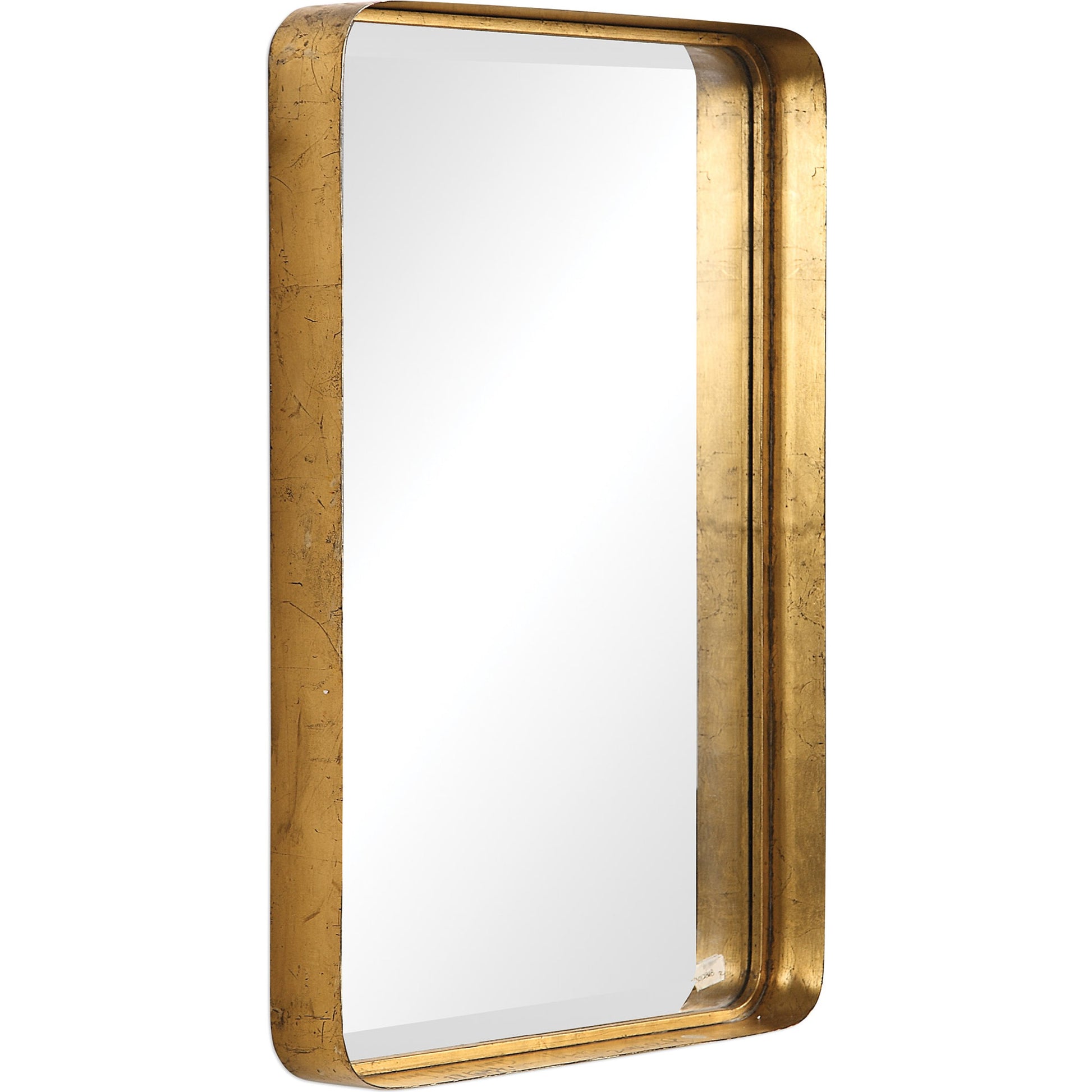 Crofton Vanity Mirror by Uttermost in gold. Made from metal in a modern style.
