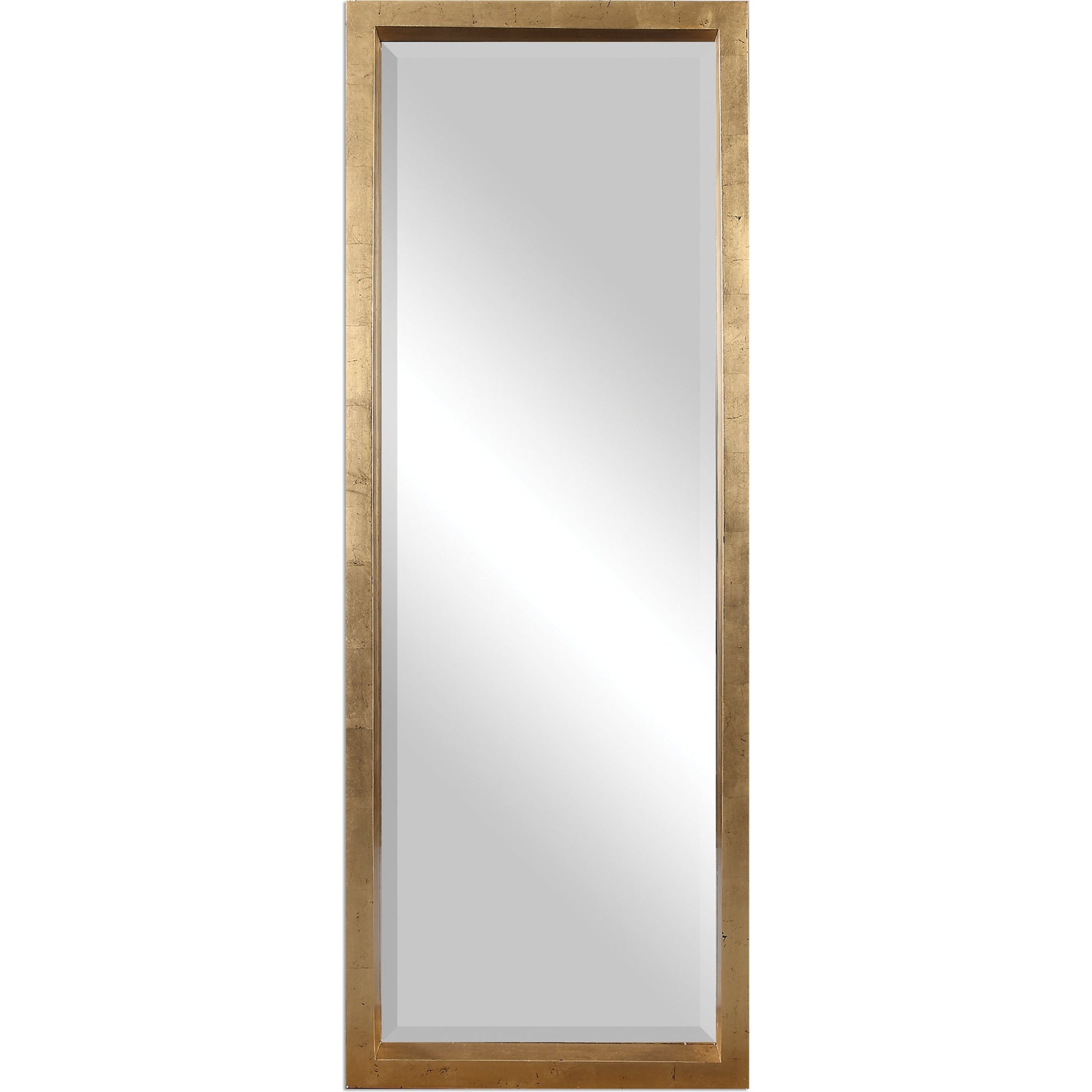 Edmonton Gold Leaner Mirror by Uttermost in gold. Made from pine in a modern style.