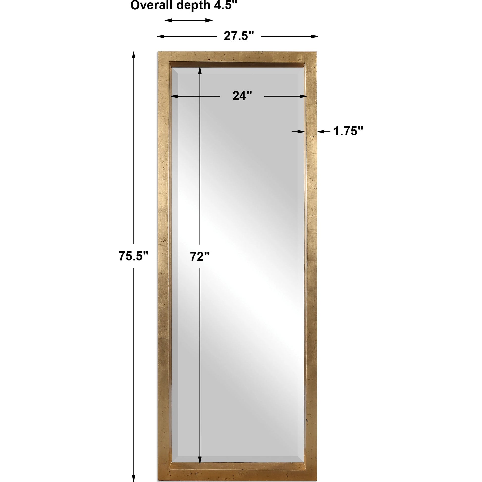 Edmonton Gold Leaner Mirror by Uttermost in gold. Made from pine in a modern style.