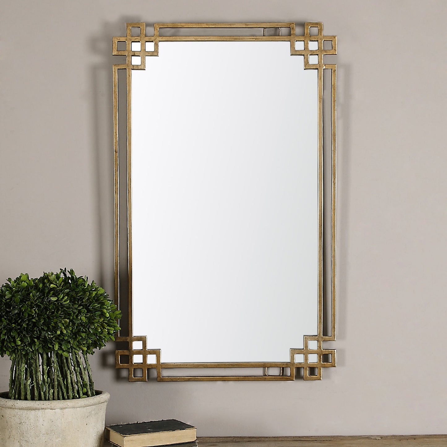 001 S-252047 | Lifestyle | Devoll Mirror by Uttermost in gold. Made from metal in a traditional style.