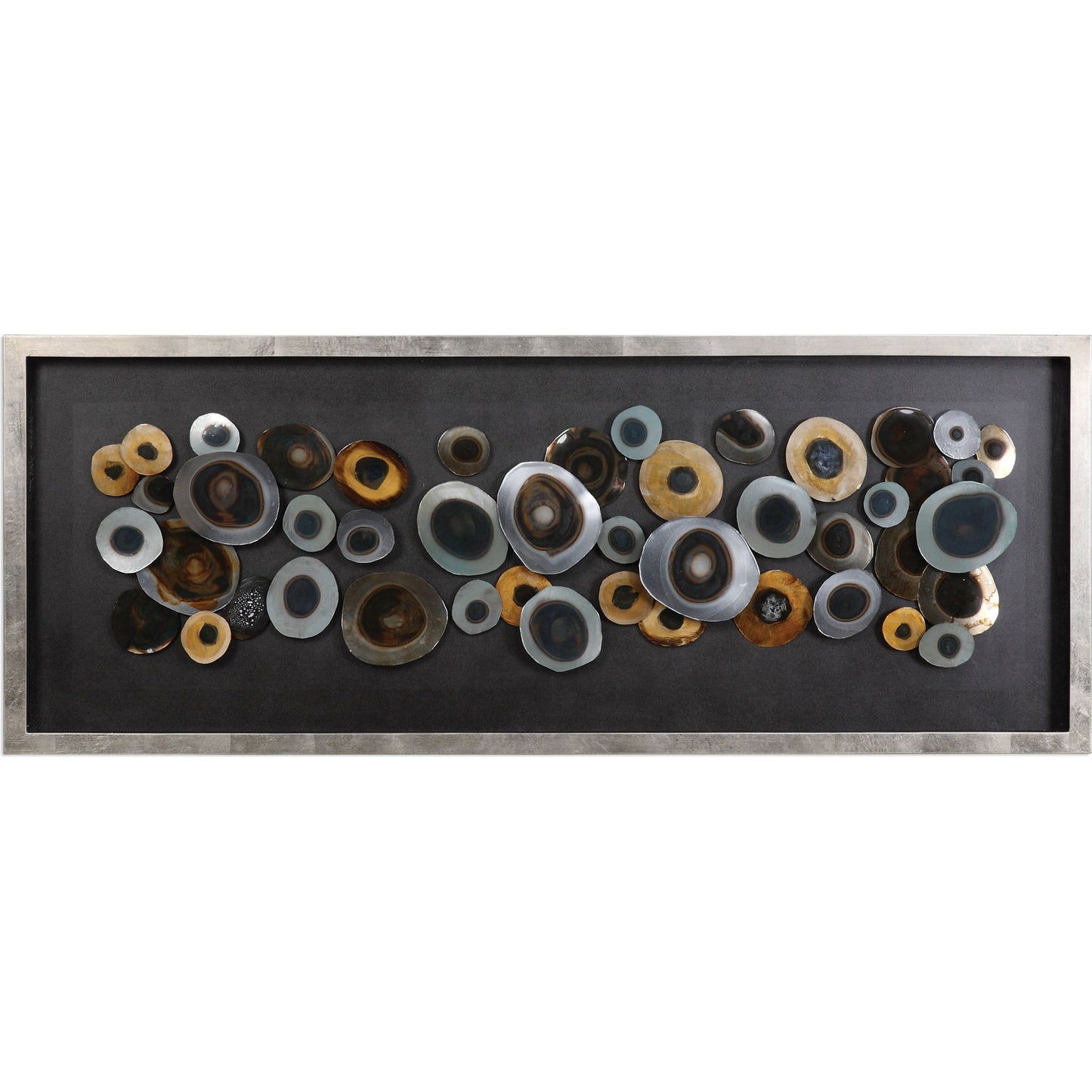 000 S-251591 | Primary Silo | Discs Shadow Box by Uttermost in silver. Made from mdf, glass, iron, acrylic in a modern style.