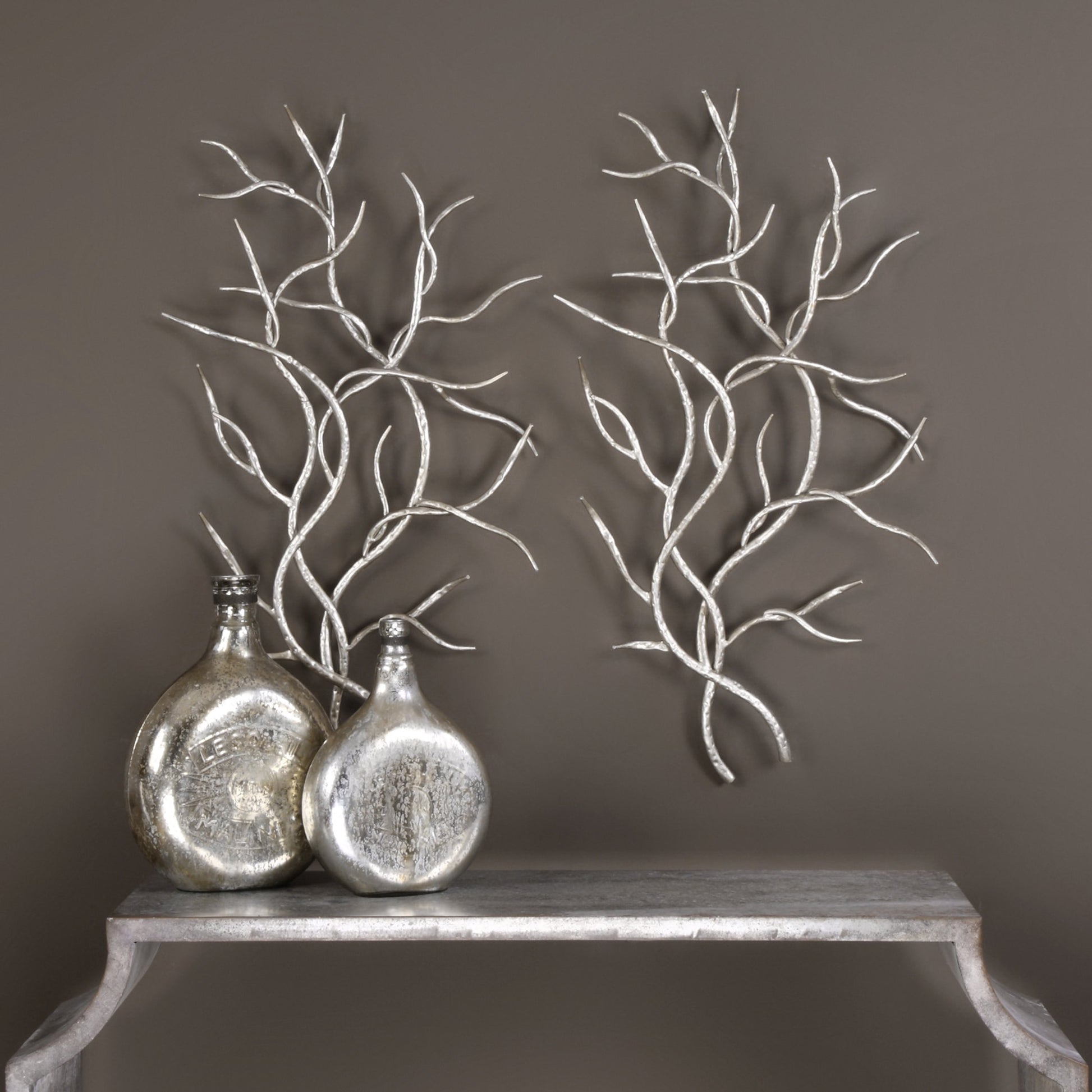 Silver Branches Wall Art (Set of 2) by Uttermost in multi and silver. Made from iron in a modern style.