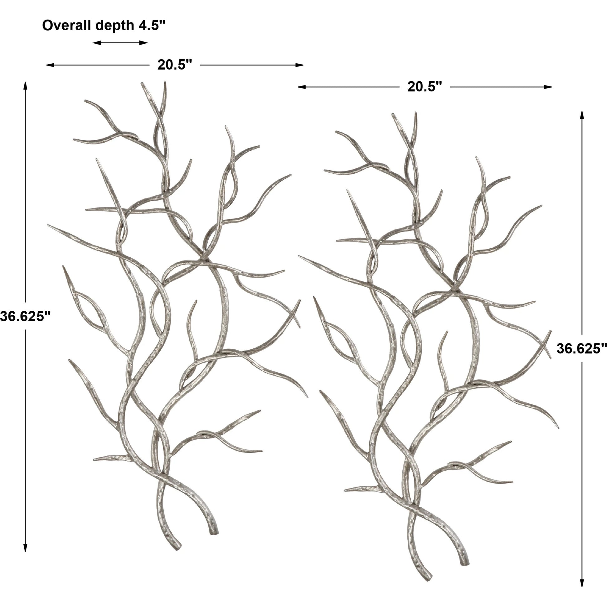 Silver Branches Wall Art (Set of 2) by Uttermost in multi and silver. Made from iron in a modern style.