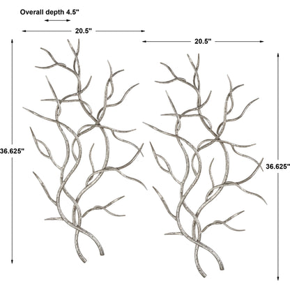 Silver Branches Wall Art (Set of 2) by Uttermost in multi and silver. Made from iron in a modern style.