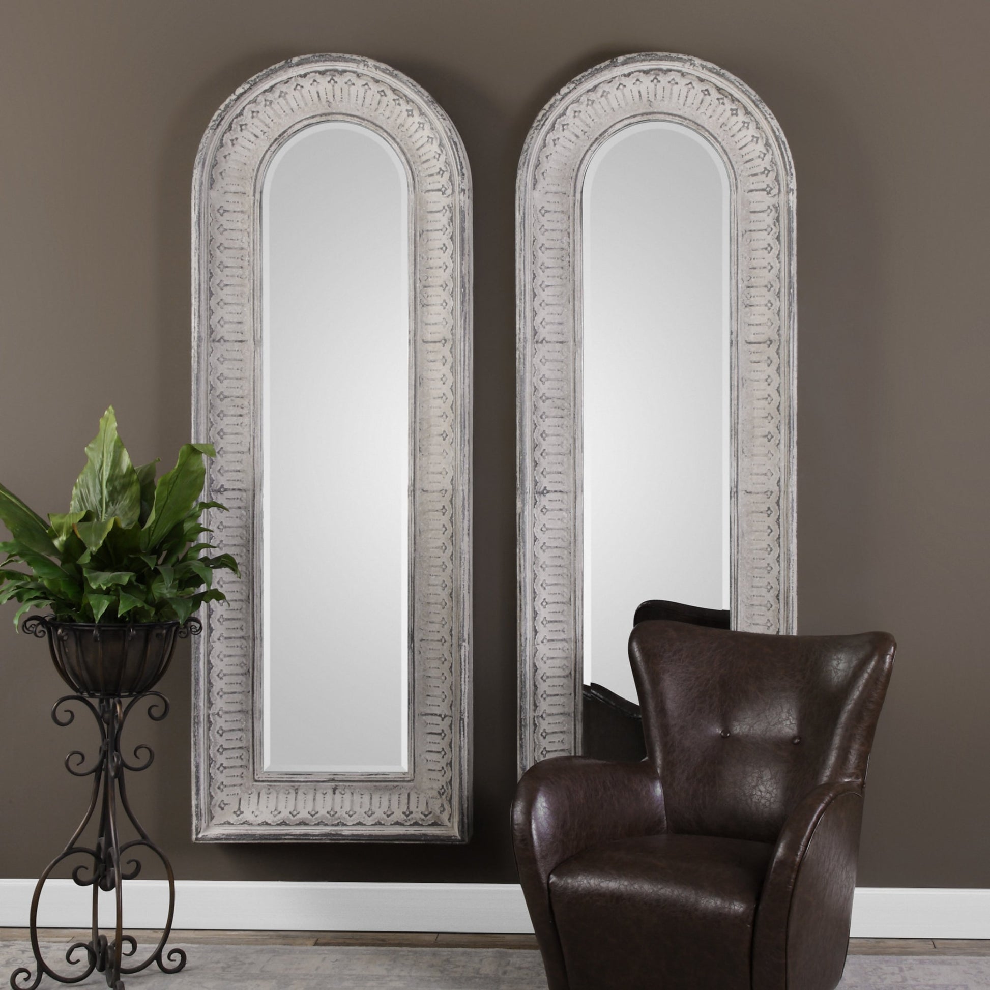 Argenton Arch Mirror by Uttermost in gray. Made from glass, iron, mdf in a cottage & farmhouse style.