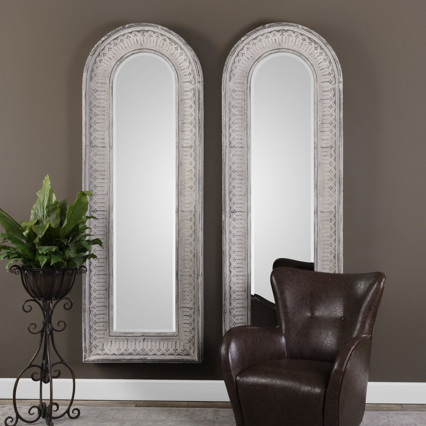 006 S-251802 | Lifestyle | Argenton Arch Mirror by Uttermost in gray. Made from glass, iron, mdf in a cottage & farmhouse style.