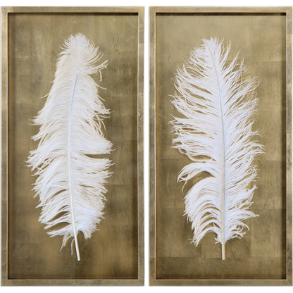 White Feathers Shadow Box (Set of 2) by Uttermost in gold. Made from pine in a modern style.
