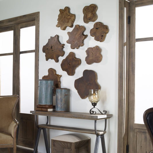 Kalani Teak Wall Art (Set of 3) by Uttermost in multi and teak. Made from teak wood with iron metal in a rustic style.