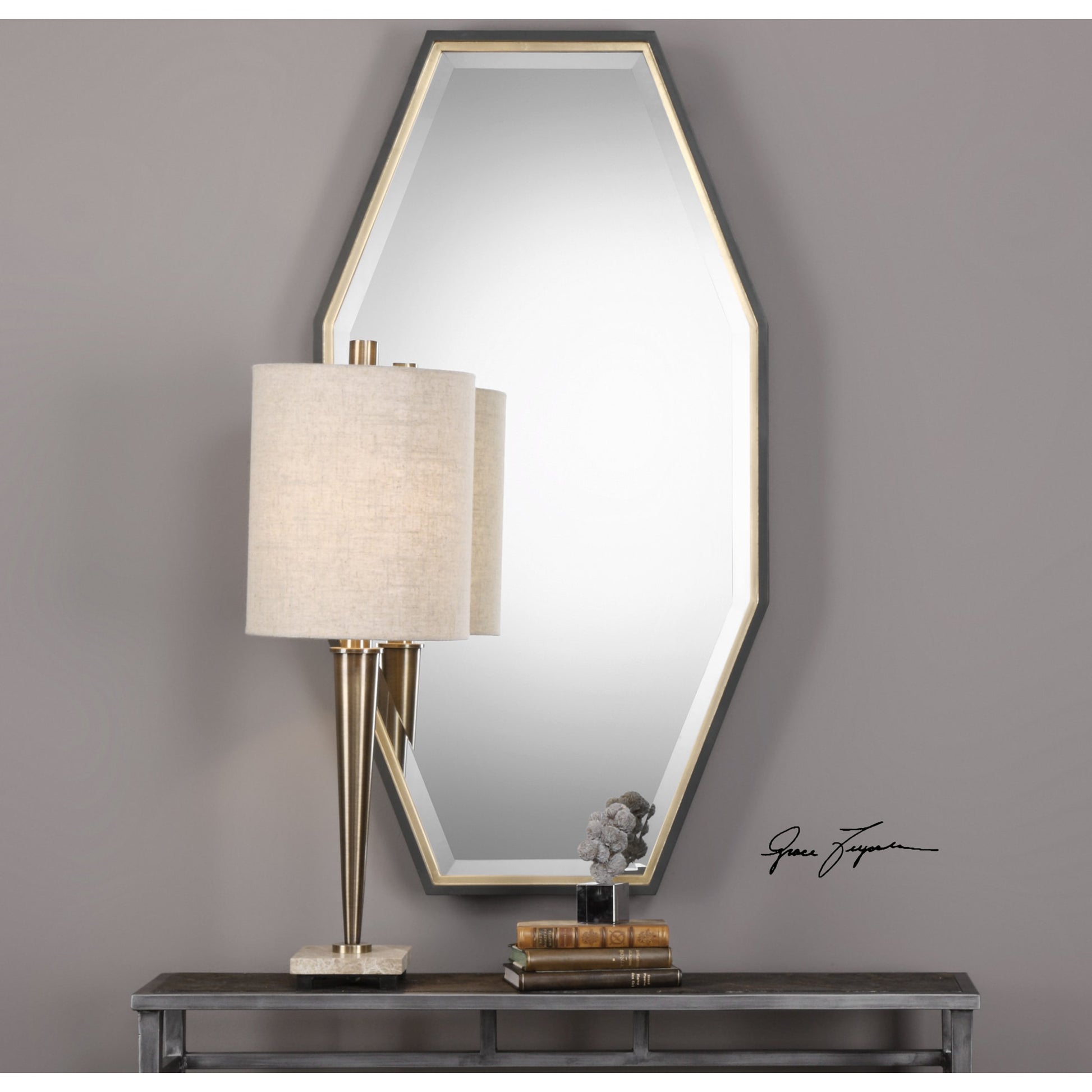 Savion Gold Octagon Mirror by Uttermost in gold. Made from pine, mdf, glass in a modern style.