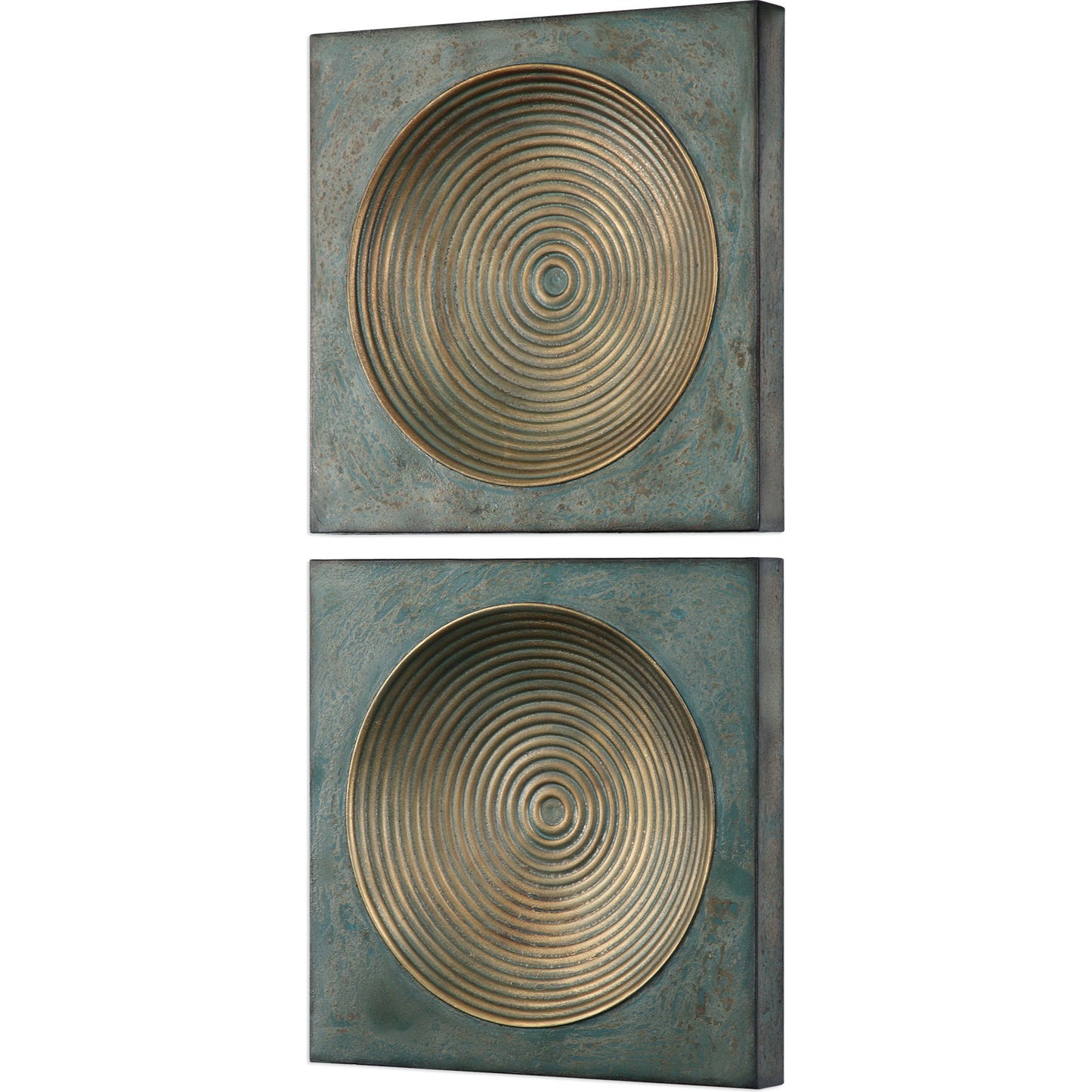 003 S-251616 | Additional Silo | Sybil Squares (Set of 2) by Uttermost in gold. Made from iron in a modern style.