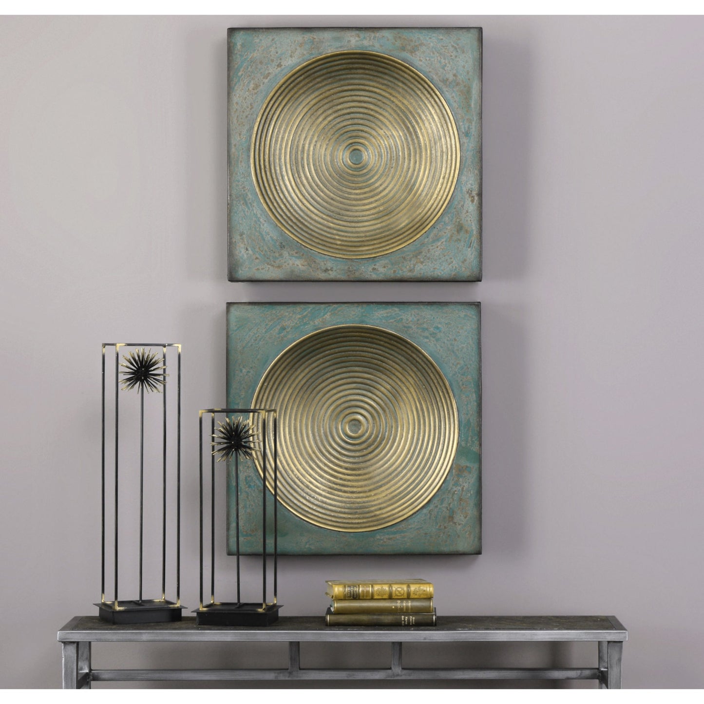 002 S-251616 | Additional Silo | Sybil Squares (Set of 2) by Uttermost in gold. Made from iron in a modern style.