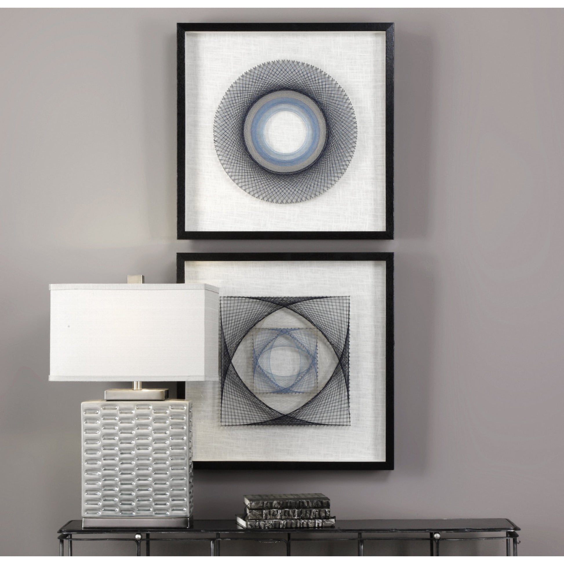 String Duet Geometric Art (Set of 2) by Uttermost in multi. Made from thread, pine, glass, fabric in a modern style.