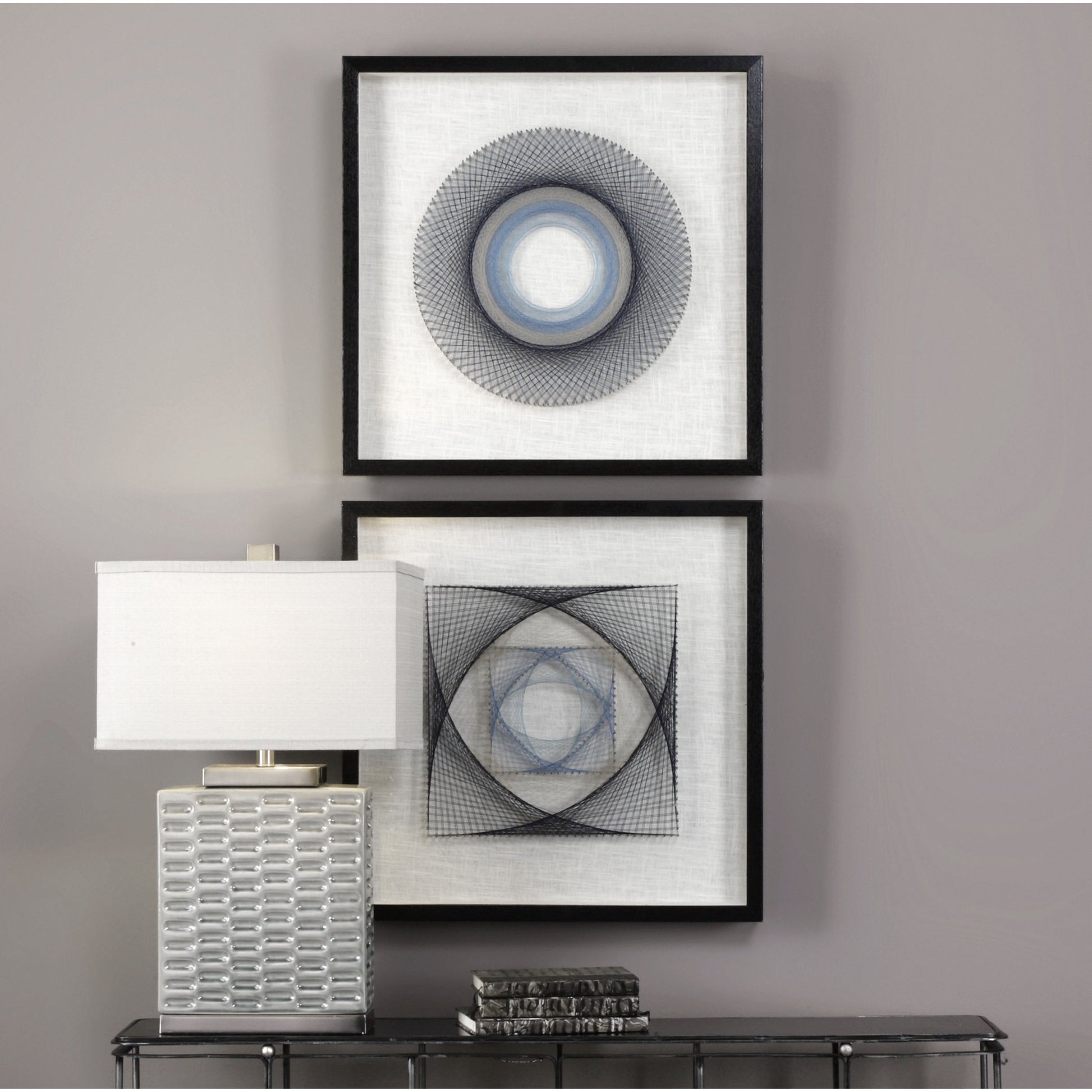 String Duet Geometric Art (Set of 2) by Uttermost in multi. Made from thread, pine, glass, fabric in a modern style.