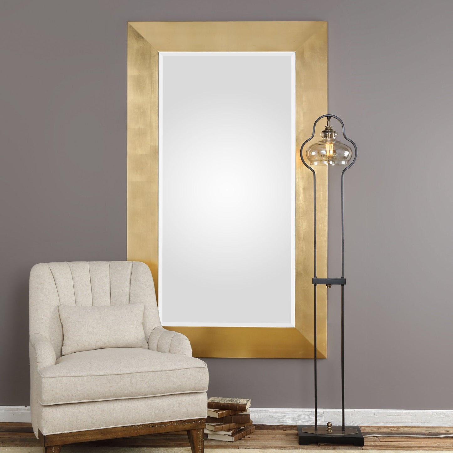 003 S-251929 | Lifestyle | Chaney Mirror by Uttermost in gold. Made from pine, glass, mdf, paper in a modern style.