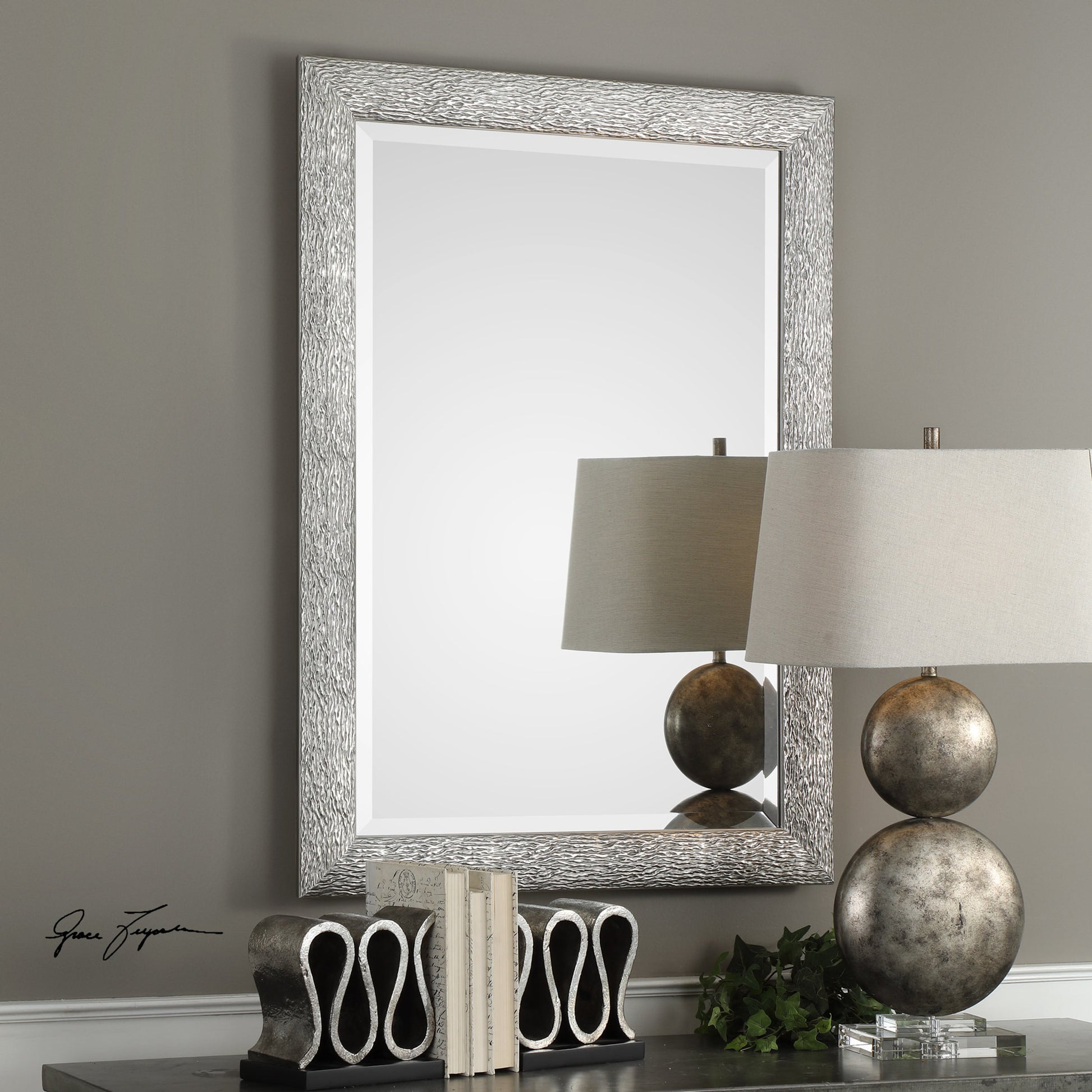 Mossley Mirror by Uttermost in silver. Made from mdf, glass, paper in a modern style.