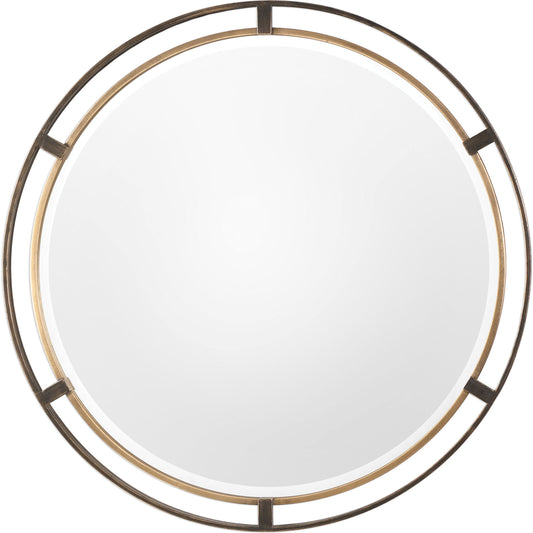 Carrizo Round Mirror by Uttermost in bronze. Made from mdf, glass, iron in a modern style.