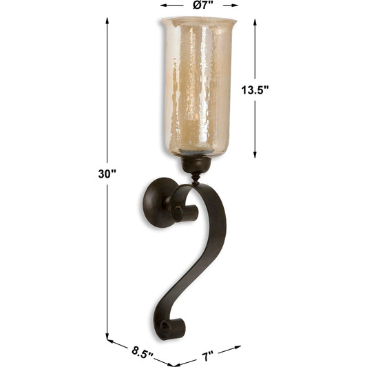Joselyn Candle Wall Sconce by Uttermost in bronze. Made from glass, metal in a cottage & farmhouse style.