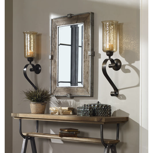 Siringo Weathered Wood Mirror by Uttermost. Made from iron, mdf, mirror, fir wood in a rustic style.