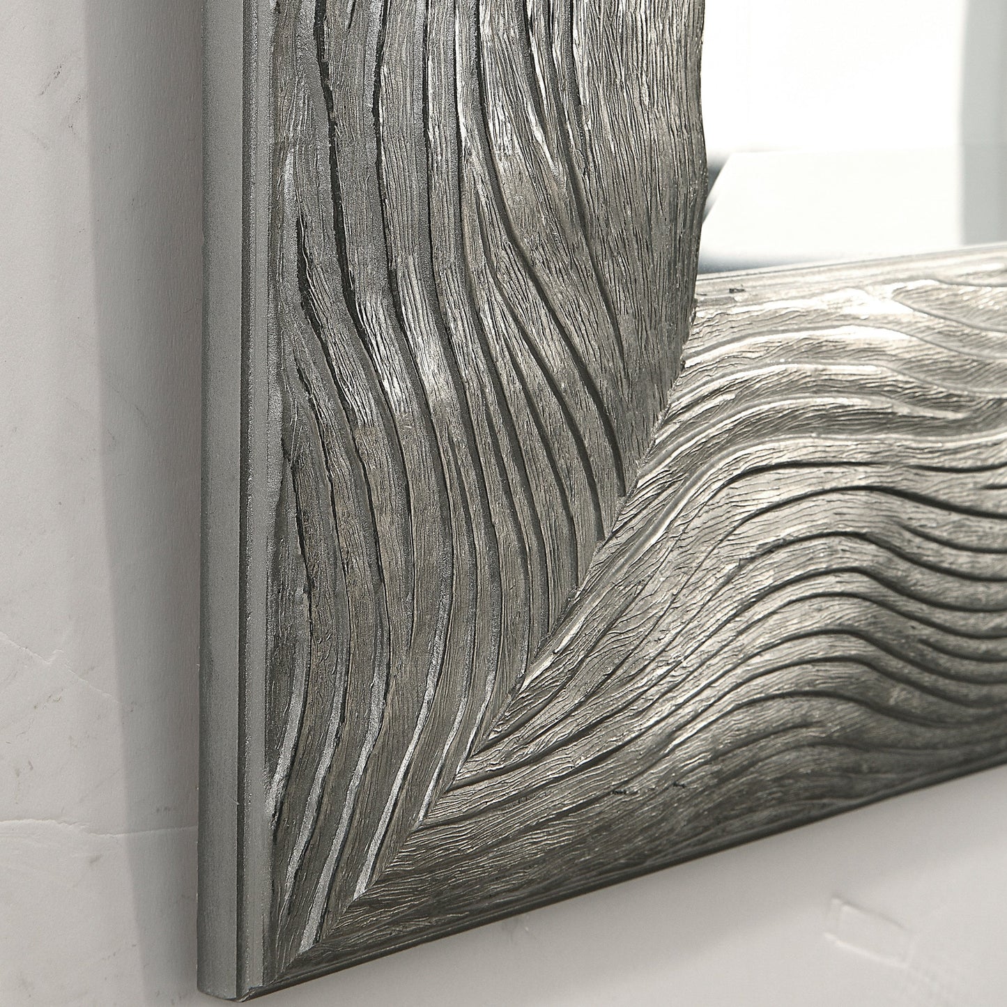 002 S-328827 | Closeup | Maeona Mirror by Uttermost in silver. Made from mdf, mirror, corrugated, kraft in a modern style.
