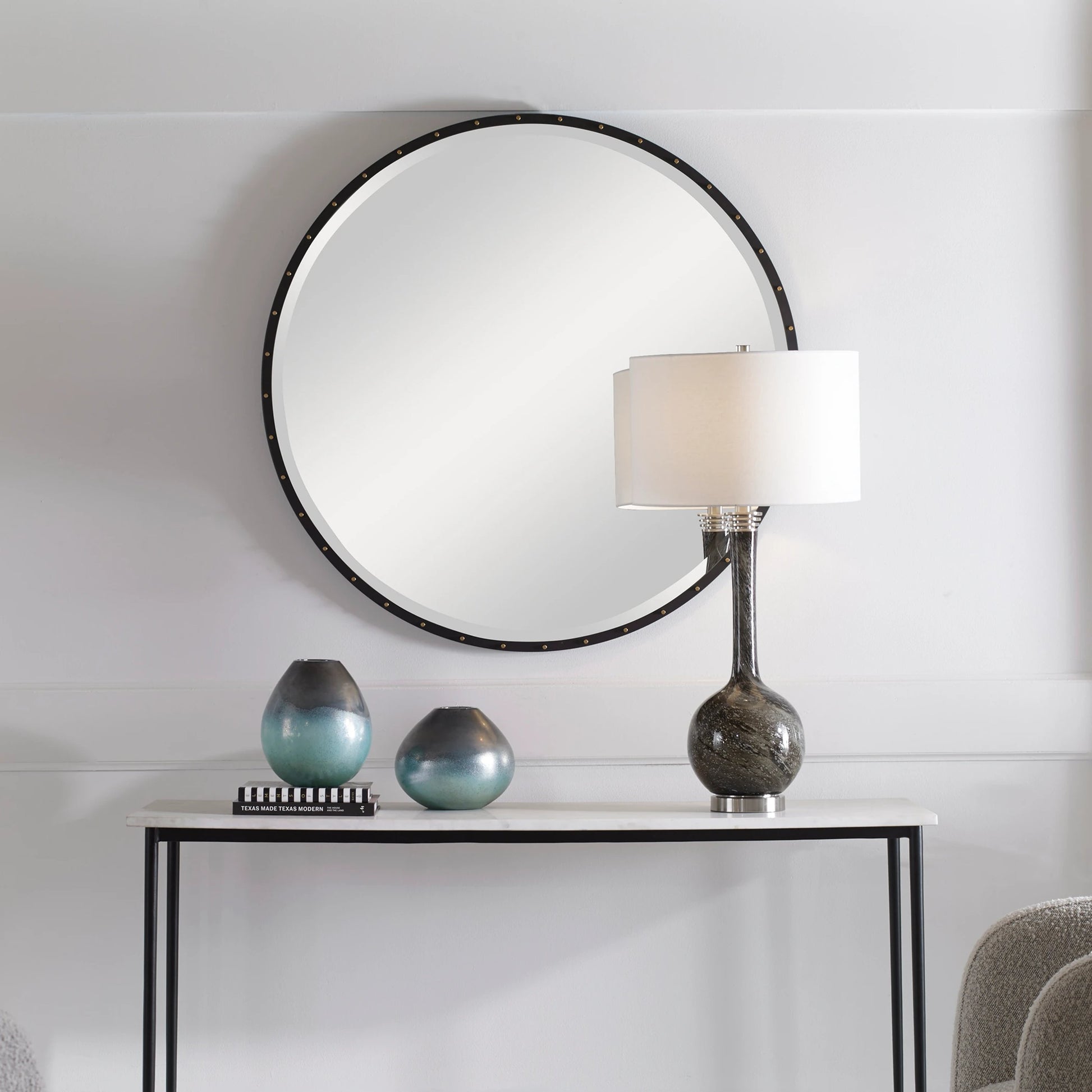 Benedo Round Mirror by Uttermost. Made from metal, mirror in a modern style.