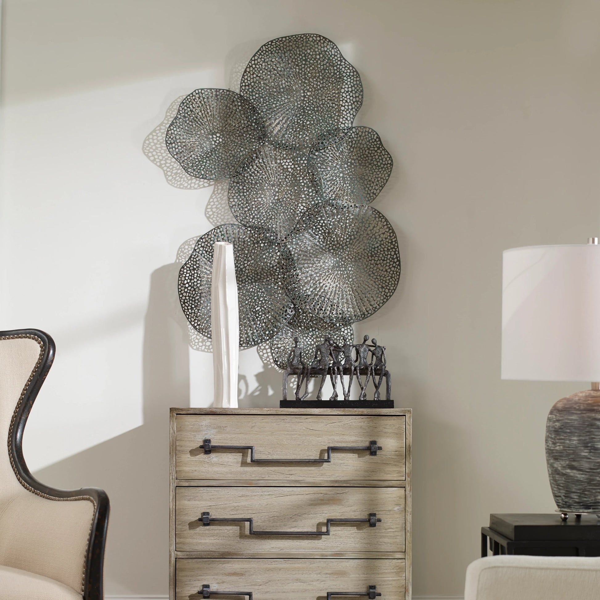 Ripley Metal Leaf Wall Art by Uttermost. Made from iron in a modern style.