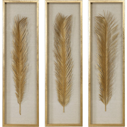Palma Gold Leaf Shadow Box by Uttermost in gold. Made from mdf, glass, plastic, linen in a modern style.