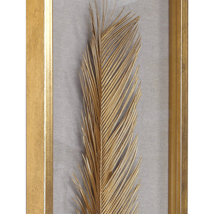 Palma Gold Leaf Shadow Box by Uttermost in gold. Made from mdf, glass, plastic, linen in a modern style.