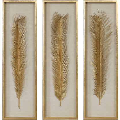 Palma Gold Leaf Shadow Box by Uttermost in gold. Made from mdf, glass, plastic, linen in a modern style.