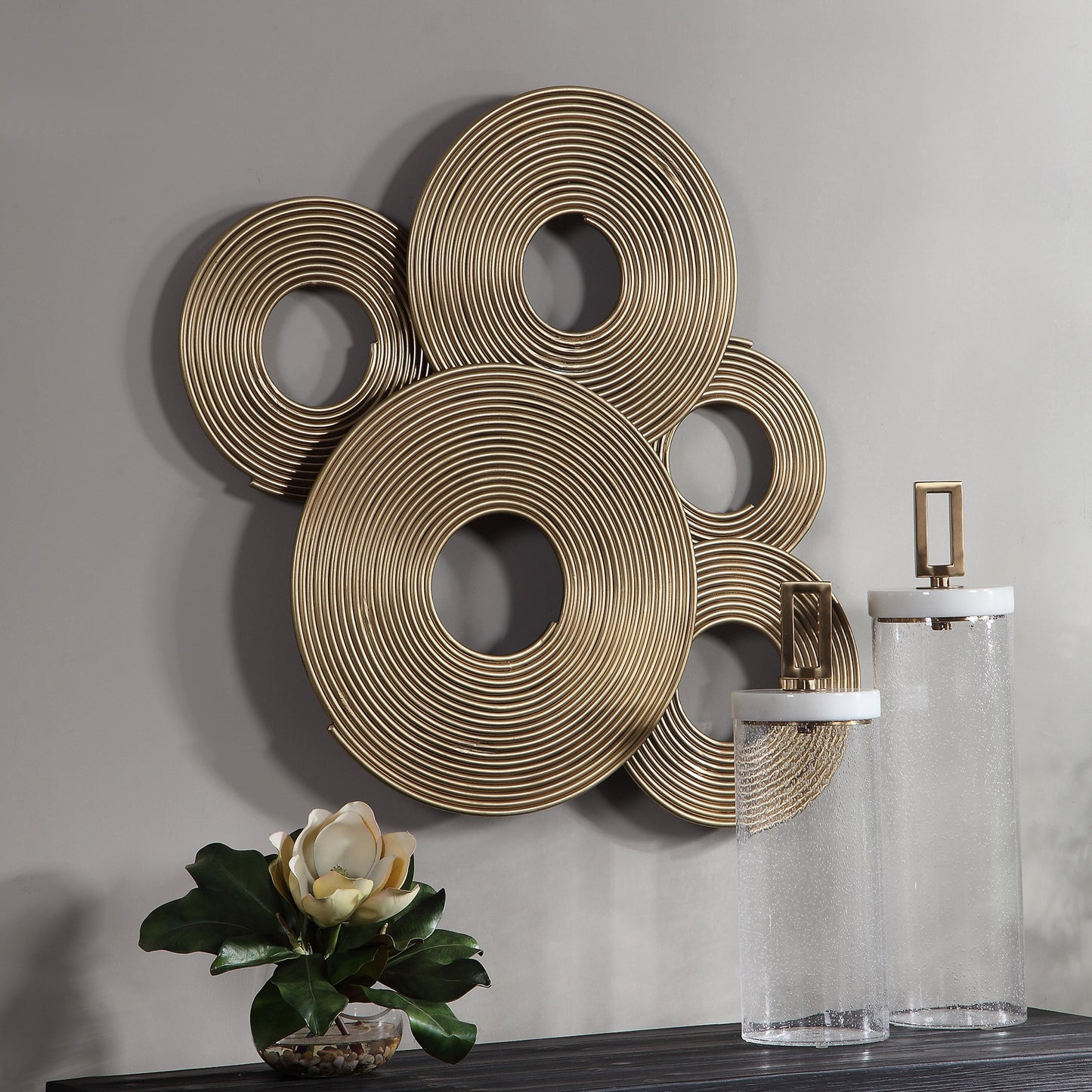 004 SR-388885 | Closeup | Ahmet Rings Wall Decor by Uttermost in gold. Made from iron in a eclectic & global style.