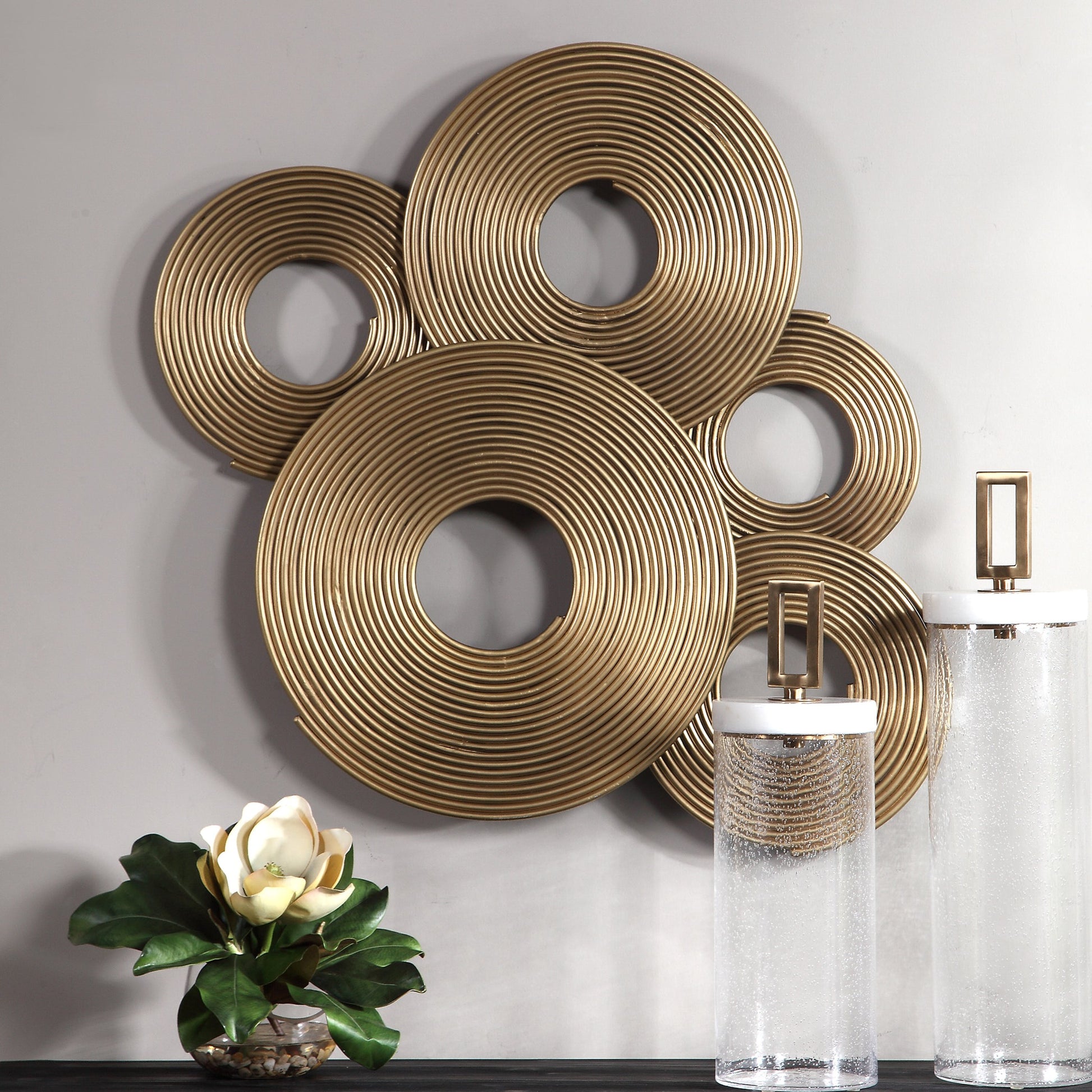 Ahmet Rings Wall Decor by Uttermost in gold. Made from iron in a eclectic & global style.