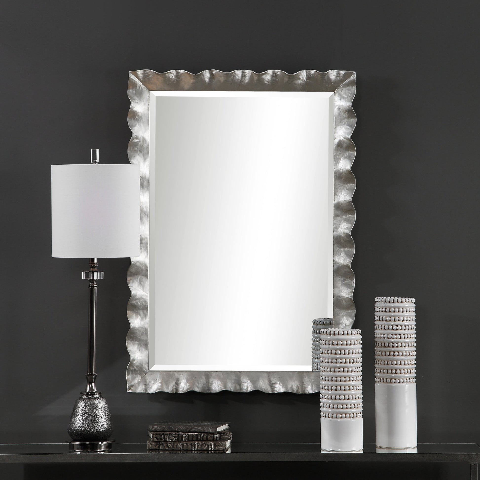 Haya Vanity Mirror by Uttermost in silver. Made from mirror, iron, mdf in a transitional style.