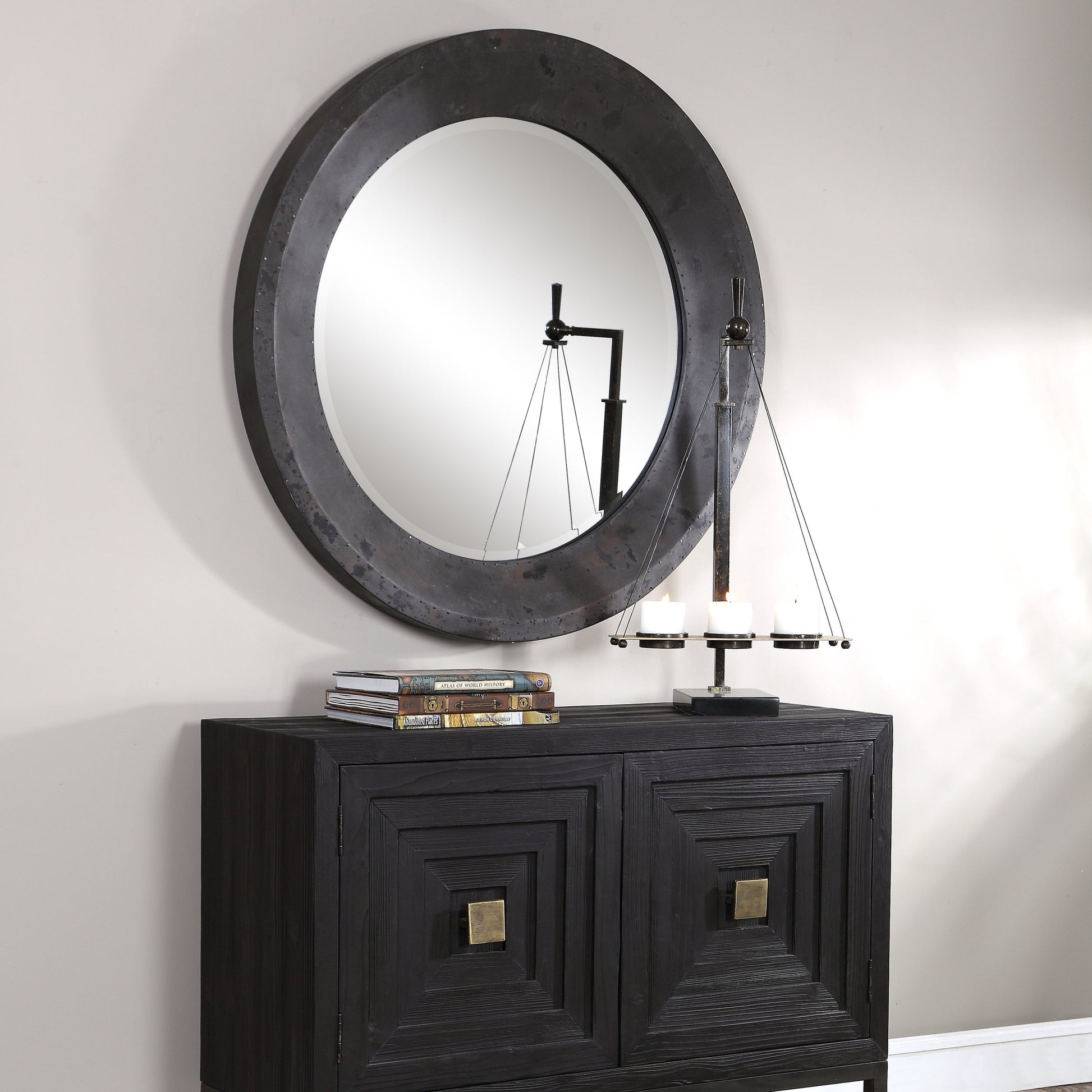 Frazier Mirror by Uttermost in dark gray. Made from mdf, nail, glass in a modern style.