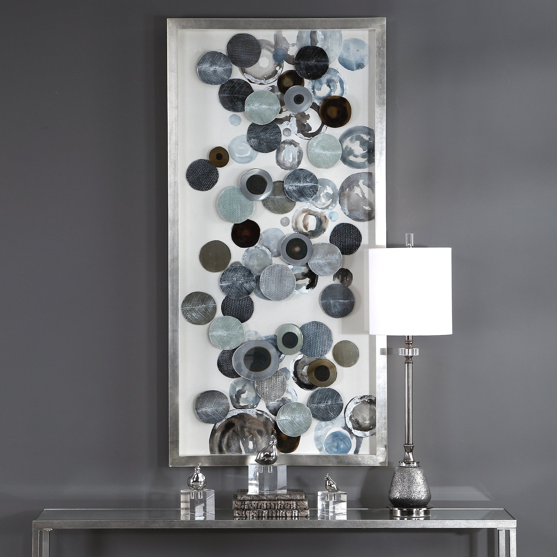 Kella Shadow Box by Uttermost in silver. Made from pinewood, mdf, glass, iron, acrylic in a eclectic & global style.