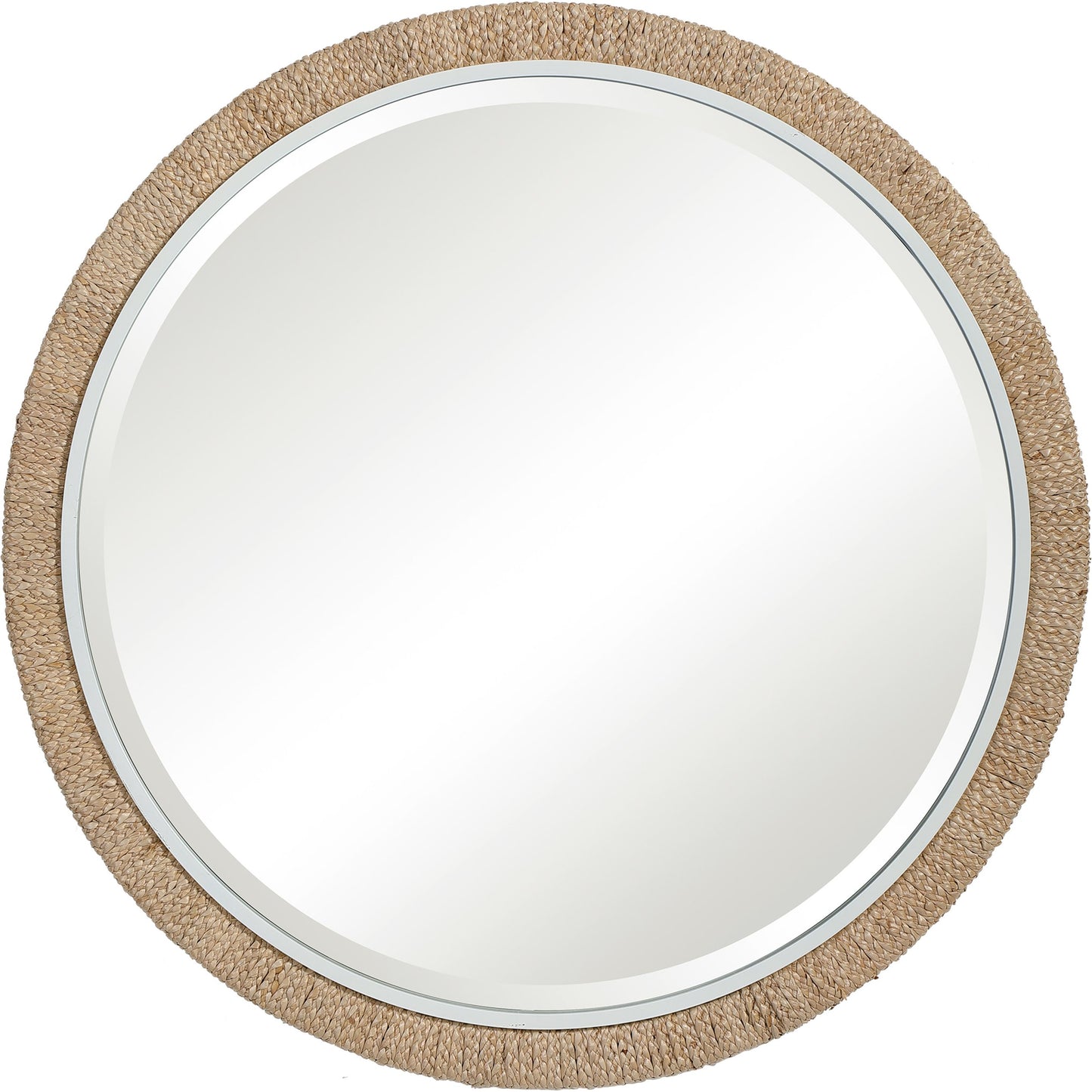 001 SR-824138 | Primary Silo | Carbet Round Rope Mirror by Uttermost. Made from iron, mdf, glass, straw in a coastal style.