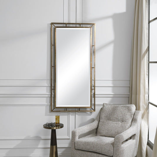 Farrow Mirror by Uttermost in copper. Made from iron, copper sheet, mirror, mdf in a transitional style.