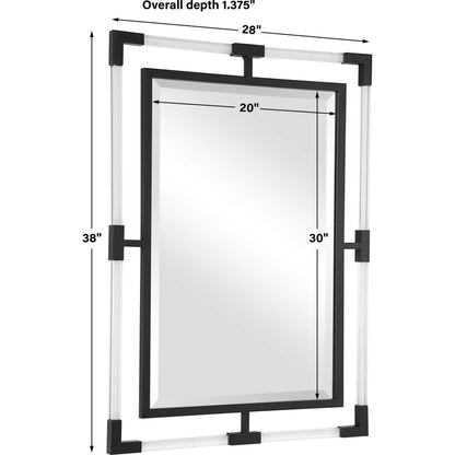 Balkan Mirror by Uttermost in matte black. Made from iron, mdf, glass, acrylic in a modern style.