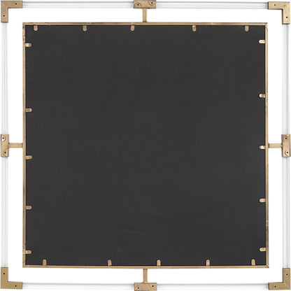 Balkan Square Mirror by Uttermost in gold leaf. Made from iron, mdf, glass, acrylic in a transitional style.