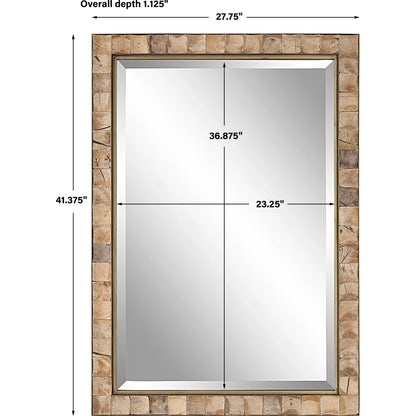 Cocos Mirror by Uttermost in dark gold. Made from iron, glass coconut shell, mdf in a transitional style.