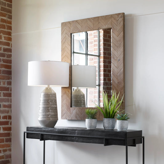 Demetria Mirror by Uttermost in light gray. Made from fir wood, mdf, glass in a transitional style.