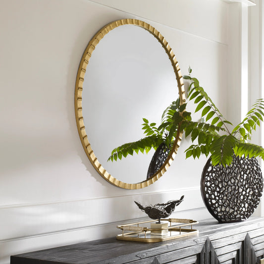 Dandridge Round Mirror by Uttermost in gold. Made from mdf, iron, mirror in a modern style.