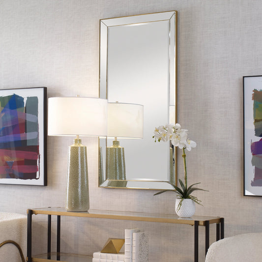 Lytton Mirror by Uttermost in gold. Made from mirror, mdf, paper in a modern style.