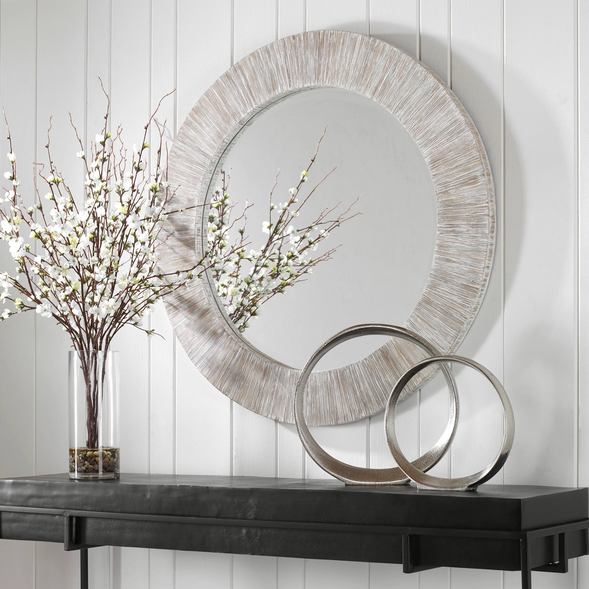 Repose Mirror by Uttermost in whitewash. Made from bamboo, plywood in a modern style.
