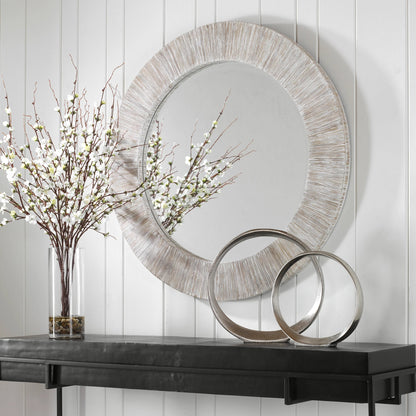 Repose Mirror by Uttermost in whitewash. Made from bamboo, plywood in a modern style.