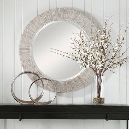 Repose Mirror by Uttermost in whitewash. Made from bamboo, plywood in a modern style.