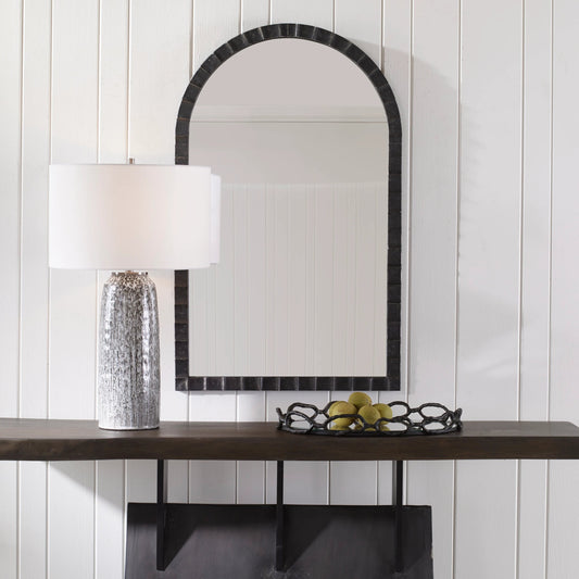 Dandridge Arch Mirror by Uttermost in silver. Made from mdf, mirror, iron in a modern style.