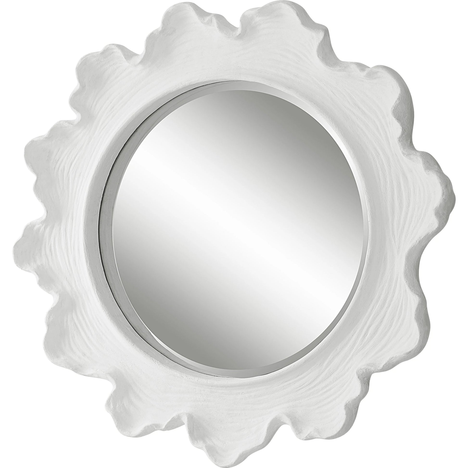 Sea Coral Round Mirror by Uttermost in white. Made from resin, glass, mdf in a coastal style.