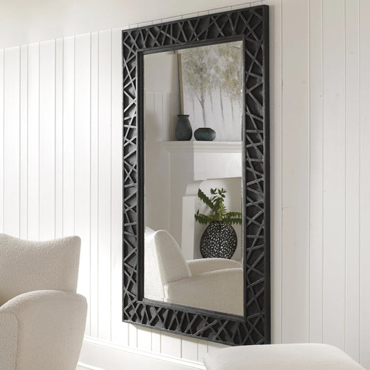 Everest Satin Mirror by Uttermost in black. Made from rubber wood, glass, mdf in a modern style.