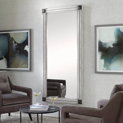 Manor Mirror by Uttermost in white-wash gray. Made from mdf, firwood, mirror, copper in a modern style.