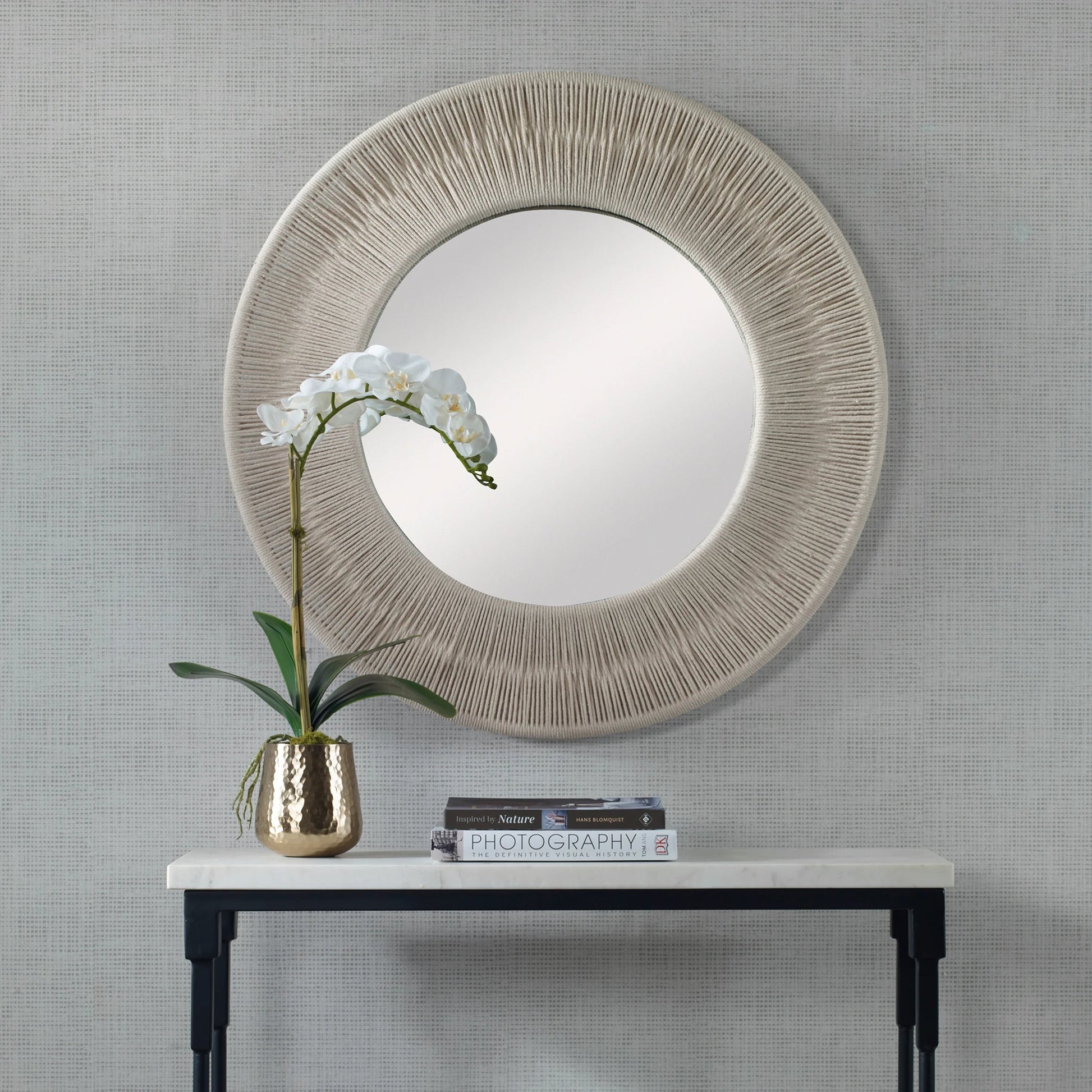 Sailor's Knot Mirror by Uttermost. Made from mirror, iron, rope, mdf in a modern style.