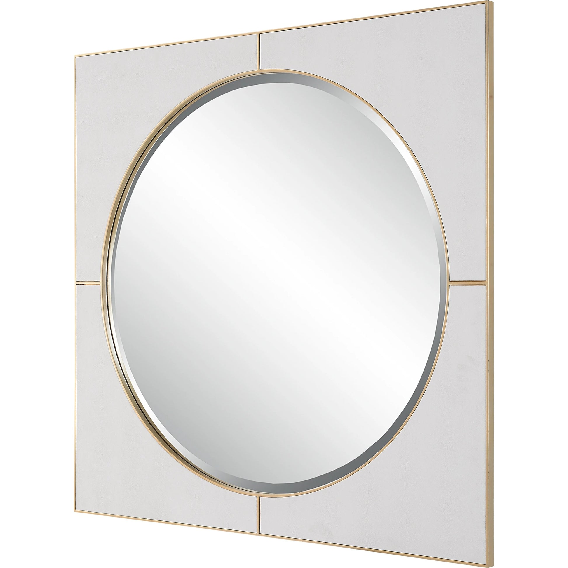 Cyprus Square Mirror by Uttermost in gold. Made from mirror, mdf, pu leather in a modern style.